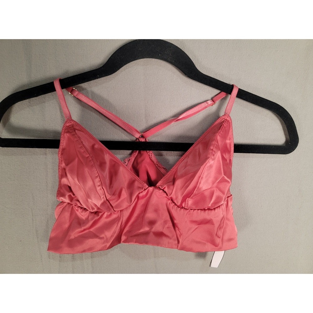 Victorias Secret Bralette Small S Dark Coral Satin Lace Racerback Bra Coquette